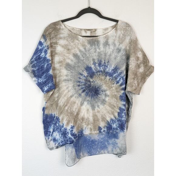 Valentina Naldi Top Linen Tie Dye Oversized Lagenlook Boho Blue Gray Size M - Picture 1 of 10